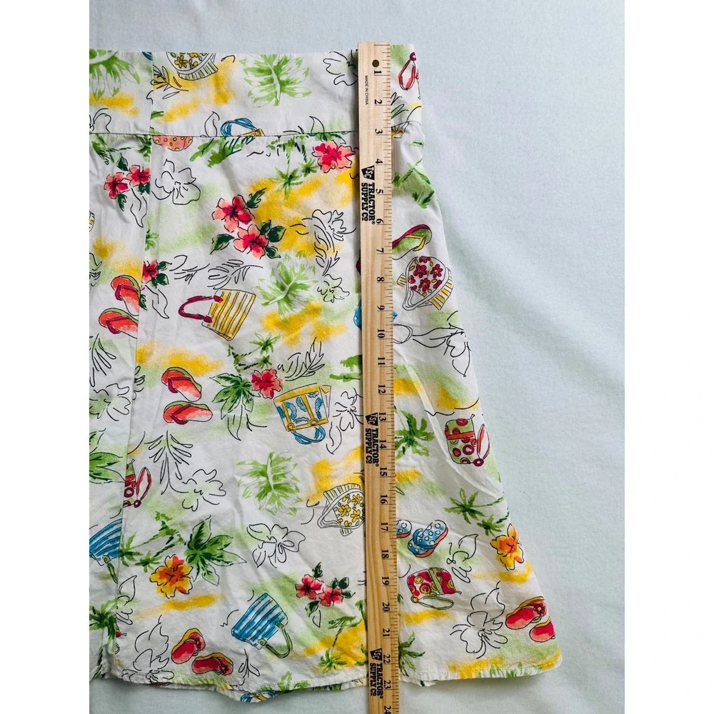 Christopher & Banks Tropical Beach Print Cotton A-Line Skirt Size 14 White Multi